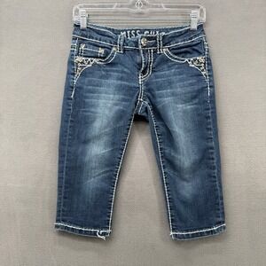 Miss Chic Mela Womens Embellished Capri Jeans Dark Wash Rhinestone Cross Size 1